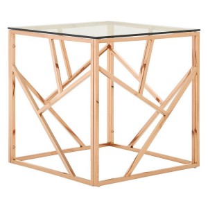 Allure Rose Gold and Glass Geometric End Table