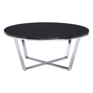 Allure Round Black Faux Marble and Metal Coffee Table