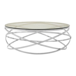 Allure Round Silver Swirl Base and Glass Top Coffee Table