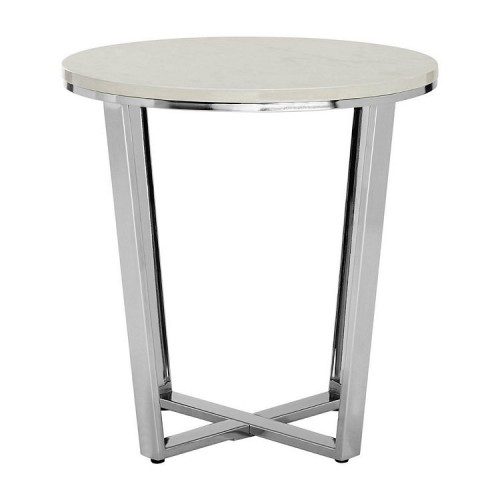 Allure Round White Faux Marble and Metal End Table