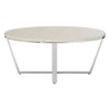 Allure Round White Faux Marble and Silver Metal Coffee Table