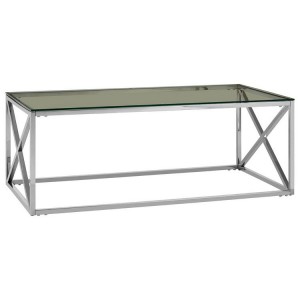 Allure Silver Cross Design Metal and Glass Coffee Table
