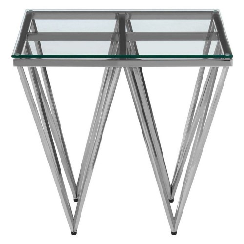 Allure Silver Finish Spike Legs and Clear Glass End Table