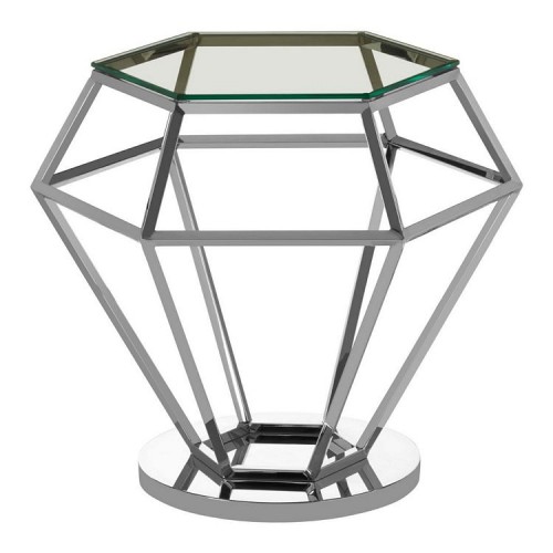 Allure Silver Finish Metal and Clear Glass Diamond End Table