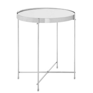 Allure Silver Metal and Mirrored Glass Mirror Low Side Table