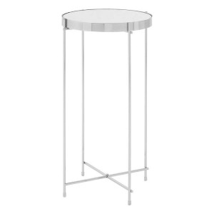Allure Silver Mirrored Glass And Chrome Metal Tall Side Table