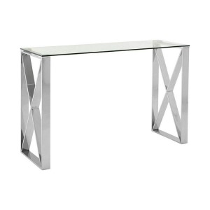 Allure Silver Metal Cross Design and Clear Glass Console Table
