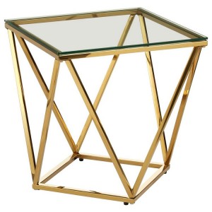 Allure Small Gold Finish Metal and Glass Twist End Side Table