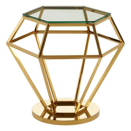 Allure Small Gold Finish and Clear Glass Diamond End Table