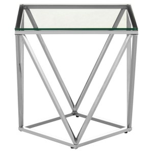 Allure Small Twist Chromed Metal and Clear Glass End Table