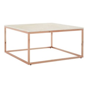Allure Square Rose Gold Metal and White Marble Coffee Table