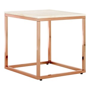 Allure Square White Marble and Rose Gold End Table