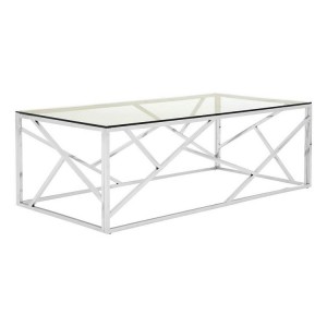 Allure Stainless Steel and Clear Glass Geometric Coffee Table