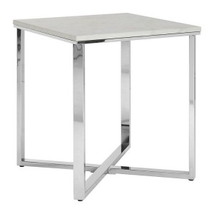 Allure White Faux Marble and Metal Square End Table