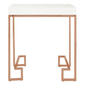 Allure White High Gloss and Rose Gold Metal Square End Table