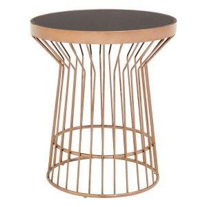 Alvaro Copper Finish Metal and Black Glass Round Side Table
