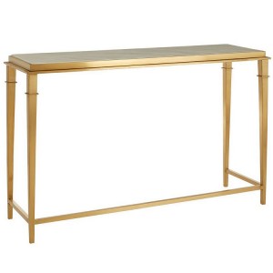 Alvaro Gold Finish Metal and White Marble Rectangular Console Table