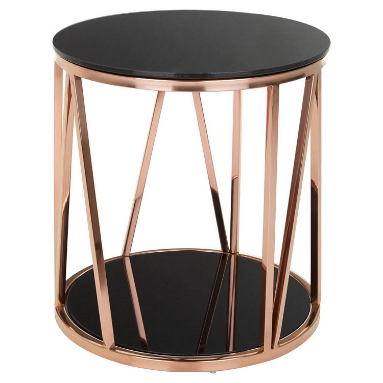 Alvaro Rose Gold Finish Metal And Black Glass Side Table Fusion Furniture Alvaro Rose Gold Finish Metal And Black, Black Metal And Glass Side Table Uk