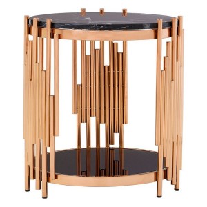 Alvaro Rose Gold Finish Metal and Black Marble Side Table