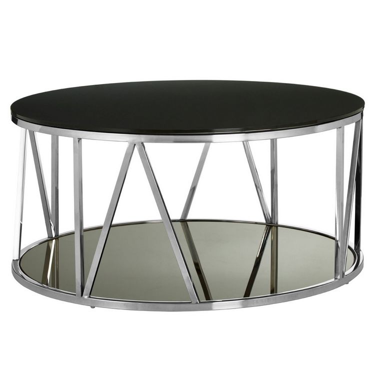 Alvaro Round Chrome Finish Metal And, Round Black Glass And Chrome Coffee Table