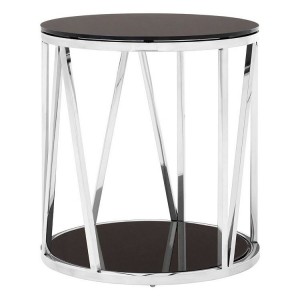Alvaro Round Chrome Finish Metal and Black Glass Side Table