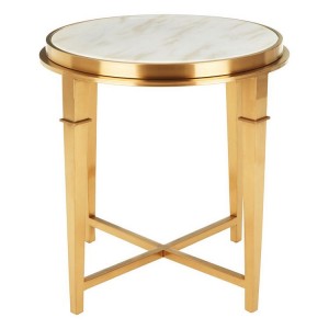 Alvaro Round Gold Finish Metal and White Marble Side Table