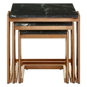 Alvaro Set Of 3 Gold Metal and Black Marble Square Nesting Tables