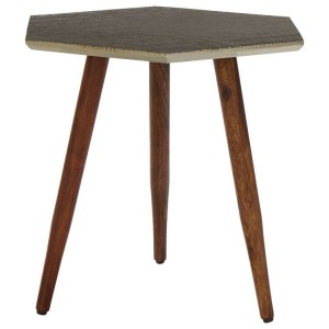 Boho Chic Sheesham Wood and Metal Furniture Hexagonal Side Table