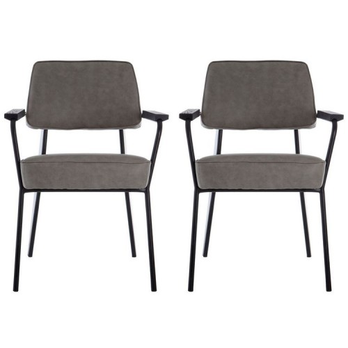 Dalston Vintage Ash Soft Faux Leather and Metal Armchair Pair
