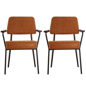 Dalston Vintage Camel Soft Faux Leather and Metal Armchair Pair