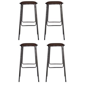 Dalston Vintage Mocha Soft Faux Leather and Metal Bar Stool Set of 4