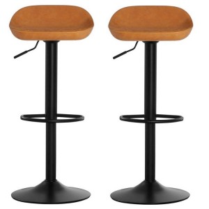 Dalston Vintage Orange Faux Leather and Metal Bar Stool Pair