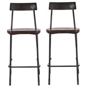 Dalston Vintage Walnut Veneer and Metal Bar Stool Pair