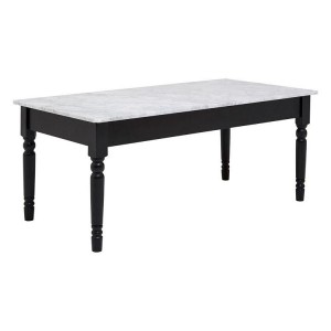 Henley French Style Black Coffee Table with White Marble Top