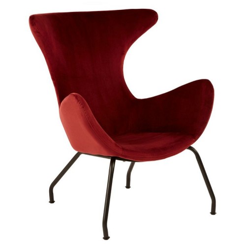 Kolding Red Fabric and Black Metal Wing Back Chair