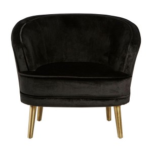 Louxor Black Velvet Round Chair with Gold Finish Metal Legs