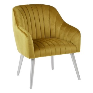 Louxor Mustard Fabric Armchair with Silver Finish Wooden Legs