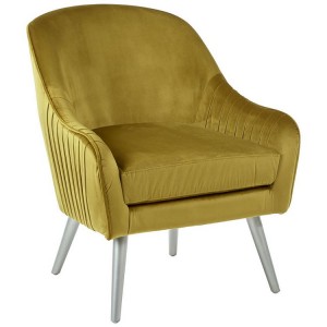 Louxor Mustard Velvet Armchair with Silver Finish Wooden Legs