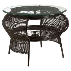 Mantis Black Finish with Bamboo and Clear Glass Top Coffee Table
