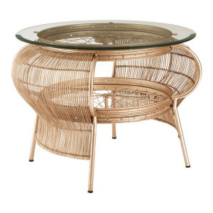 Mantis Champagne Gold Finish with Bamboo and Clear Glass Top Coffee Table