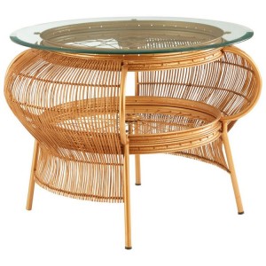 Mantis Gold Finish with Bamboo and Clear Glass Top Coffee Table