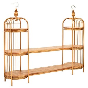Mantis Long Gold Finish Birdcage Design Shelf Unit