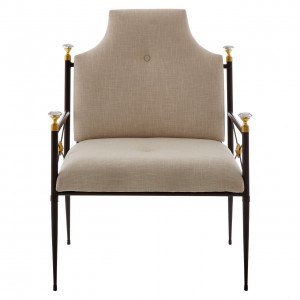Monroe Black Metal and Grey Linen Fabric High Back Chair