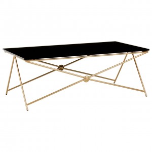 Monroe Gold Finish Steel and Black Tempered Glass Coffee Table
