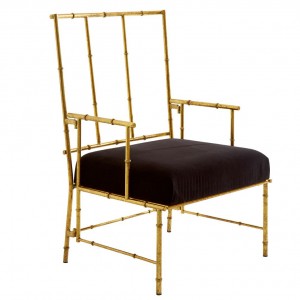Monroe Gold Finish Steel and Black Velvet Accent Chair