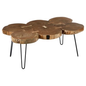 Nandri Acacia Wood and Metal Furniture Cross Sections Coffee Table