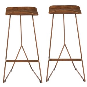 Nandri Acacia Wood and Metal Furniture Leather Bar Stool Set of 4