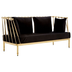 Novo Gold Metal & Black Velvet 2 Seater Sofa with Tapered Arms