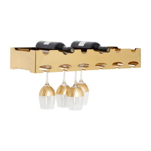 Novo Gold Metal Wall Mounted 6 Bottle Wine Rack with Glass Holder