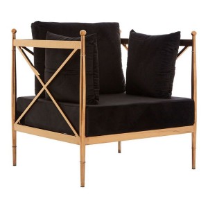 Novo Rose Gold Metal & Black Velvet Chair with Latticed Arms